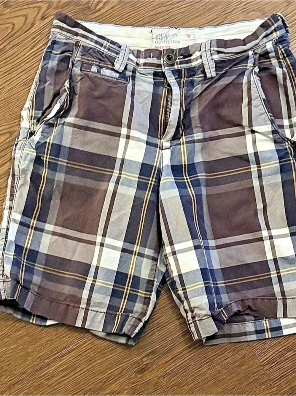 American Eagle Outfitters Prep Fit Plaid Shorts Brown & Blue Waist 28